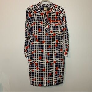 Women’s vintage Donna Enrica plaid floral printed silk t shirt dress size